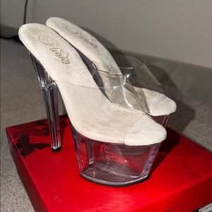 Pleaser Clear and Cream Platform Heels
